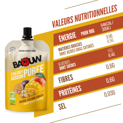 Baouw - purées Et Compotes  Énergétiques Mangue - Passion - Gingembre